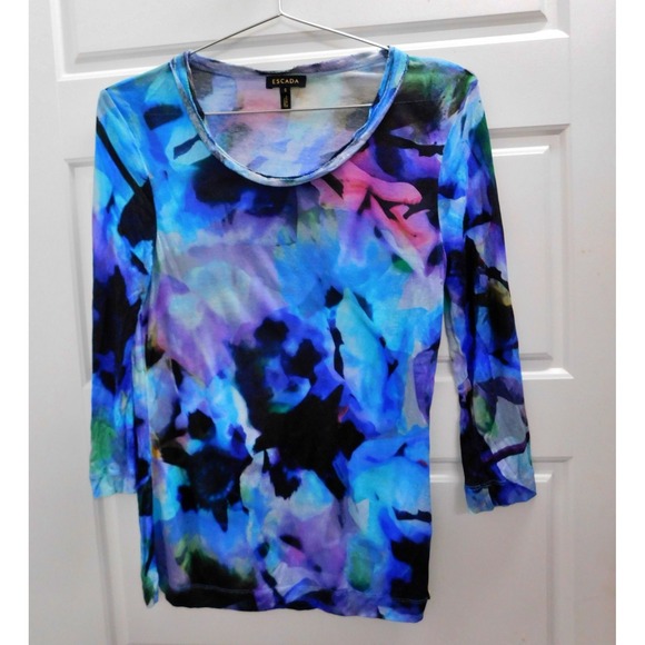 Escada Tops - Escada Fantasy‎ Viscose Silk Long Sleeve Blouse sz S